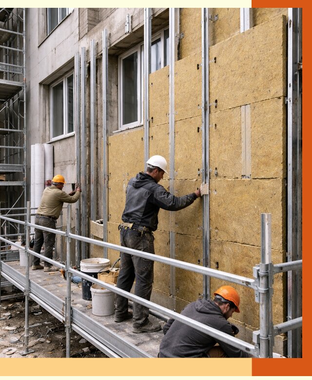 Утепление вентилируемого фасада в Куйбышеве от 5807 руб/м2 — монтаж и утепление вентфасад | ТепломастерКбш
